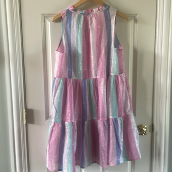 NWT J. Crew  Factory Ruffle Shimmer Beach Tiered Sheer Dress Pastel Stripe Sz S - Picture 4 of 9